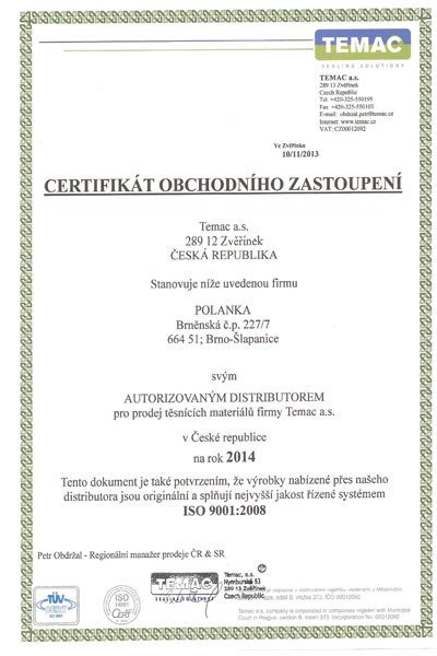 Certifikat o obchodnim zastoupeni